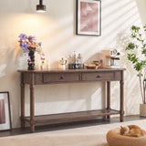 Solid Console Table Entryway Accent Table Storage Sofa Table Display Stand with 2 Drawers & Shelf, Walnut