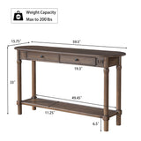 Solid Console Table Entryway Accent Table Storage Sofa Table Display Stand with 2 Drawers & Shelf, Walnut