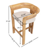Set of 2 Padded Bar Stools Rubber Wood Counter Stools with Ergonomic Curved Back for Breakfast Nook Kitchen Island, Beige, Natural