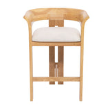 Set of 2 Padded Bar Stools Rubber Wood Counter Stools with Ergonomic Curved Back for Breakfast Nook Kitchen Island, Beige, Natural