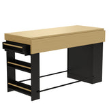 59.06" Rectangle Bar Table with Drop Leaf, Kitchen Table with Metal Footrest, Adjustable Shelf, Open Side Racks, Hooks & Drawer