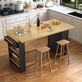 59.06" Rectangle Bar Table with Drop Leaf, Kitchen Table with Metal Footrest, Adjustable Shelf, Open Side Racks, Hooks & Drawer