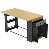 59.06" Rectangle Bar Table with Drop Leaf, Kitchen Table with Metal Footrest, Adjustable Shelf, Open Side Racks, Hooks & Drawer