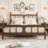 Solid Bamboo Platform Bed Frame, Queen Size Wooden Bed with Spindle Cutout Headboard, Brown