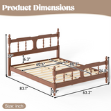 Solid Bamboo Platform Bed Frame, Queen Size Wooden Bed with Spindle Cutout Headboard, Brown