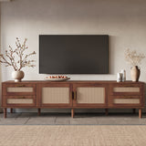 78" TV Stand for TVs up to 85", Media Console Cabinet with 4 Drawers & Rattan Doors, Modern Entertainment Center, Walnut