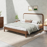Queen Size Platform Bed Frame with Upholstered Headboard, Beige&Brown