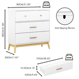 3-Drawer Dresser Storage Cabinet White Chest of Drawers Sideboard