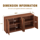 59"W Modern Wavy Sideboard, Curved Contour Design Storage Cabinet, 4-Door Cabinet with Storage Function, Suitable for Kitchen/Bedroom/Living Room, Walnut