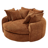 59.8"W Round Chaise Lounge Sofa, Chenille Accent Chair Boneless Loaf Sofa Couch with 8 Throw Pillows, Orange