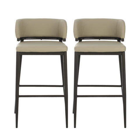 Set of 2 Leathaire Counter Height Bar Stools, Armless Chairs with Metal Frame & Footrest for Kitchen Island, Dining Room