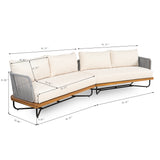 Outdoor Sofa Patio Sectional Sofa Set with Water Resistant Cushion, Teak+ Beige