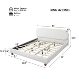 King Size Platform Bed with Gourd-Shaped Rubberwood Legs, Cream Boucle Upholstered Bed Frame, No Box Spring Needed