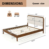Queen Size Platform Bed Frame with Upholstered Headboard, Beige&Brown