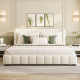 King Size Upholstered Platform Bed with 2 Pillows, White