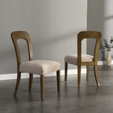 Dining Chairs Set of 2, Upholstered Kitchen Side Chairs with Beige Fabric Seating Light Brown Solid Rubber Wood Legs