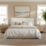 Ergonomic upholstered bed, Boucle, White,King