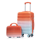 14"/20" 2 pcs/set in PC Spinner Wheel Luggage, Carry on Suitcase, With Gradient Color and Combination Lock