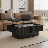 38.6'' Fluted Lift-top Coffee Table Solid Wood Veneered Modern Coffee Table Accent Tea Table with Storage and Adjustable Height for Living Room, Bedroom, Apartment or Office