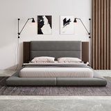 Floor Upholstered Platform Bed with Extended Wood Headboard & Bedside Shelf,No Box Spring Needed