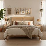 Premium Solid Wood King Size Bed Frame with Headboard,Natural Finish, 600lbs Capacity, for Modern Bedroom,No Box Spring Needed