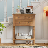 Narrow Console Table, Slim Sofa Table with Three Storage Drawers and Bottom Shelf (Natural)
