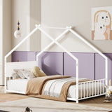 Twin Size House Bed with Roof and Colorful Lights, Metal Bed Frame with Slats and Legs, House Bed for Boy, Girls and Young Teens, No Box Spring Needed