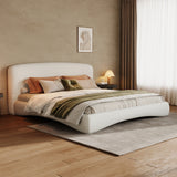 Curved Upholstered Bed with Smart Ambient Lighting,Cream
