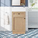 18.5" Bathroom Vanity with Reversible Resin Sink, MDF Cabinet with Adjustable Shelf and Elegant Zinc Alloy Handles, Wood Grain Melamine Finish, Reversible Door, Rustic Style for Small Spaces