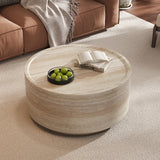 Round Coffee Table with Faux Luxury Marble Look, Drum Small Center Table With Strong Structure, Minimalist Mars Pattern End Table for Living Room, Bedroom, No Assembly Required