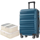 Hardshell ABS Luggage Set, 24-Inch Checked Suitcase with Spinner Wheels, Lightweight Travel Luggage with 2 Packing Cubes for Men & Women