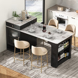 Kitchen Island with Extendable Dining Table, Kitchen Storage Table with Double-sided Storage, Kitchen Island with 2 Drawers, Power Outlet, Side Open Shelves, for Kitchen, Dining Room