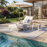 Outdoor Chaise Lounge with 4-Position Adjustable Back & Water-Resistant Cushion, Patio Recliner Lounger Sunbathing Daybed, White&Cream