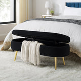 Ottoman Oval Storage Bench, Flannel with Metal Legs-Black