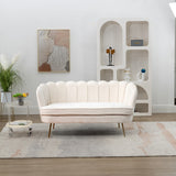 Modern Chenille Loveseat Small Sofa Small Mini Room Couch Two-Seater Sofa with Gold Metal Legs for Small Space Office Studio Apartment Bedroom