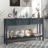 Rustic Entryway Console Table, 60" Long Sofa Table with two Different Size Drawers and Bottom Shelf for Storage, Navy