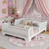 Floor Bed with Slats and Fence, Full Size Montessori Floor Beds with Door, No Box Spring Needed