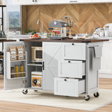 Farmhouse Kitchen Island with Power Outlet, Kitchen Storage Island with Internal Storage Rack, Drop Leaf, Spice Rack, Rolling Kitchen Cart on Wheels, for Home, Kitchen and Dining Room