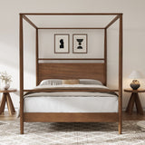 Solid Wood Canopy Bed Frame Four Posters Bed No Box Spring Needed,King Size,Walnut