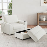 42.8" Oversized Chaise Lounge Chair with Storage Ottoman, Corduroy Sofa Bed with Cup Holders & USB Charging Port, Upholstered Sleeper Chair, Deep - Seat Reading Couch for Living Room, Bedroom