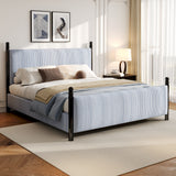 Striped Rubberwood Upholstered Bed