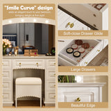 Luxurious Makeup Vanity with 10 Hollywood Bulbs, 3 Color Lighting Modes, Classic Dressing Table with Cushioned Stool and 9 Storage Drawers for Bedroom