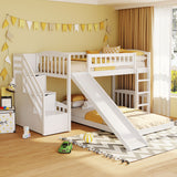 Stairway Twin over Twin Bunk Bed with Two Drawers and Slide