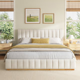 Modern, Minimalist, and Elegant Striped Fabric Bed,Beige