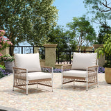 [Set of 2] Bohemian Outdoor Lounge Chair with Handwoven Rope & Powder-Coated Steel Frame, Waterproof Cushions - Patio, Garden, Poolside