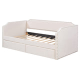 Twin Size Velvet Upholstered Daybed, 2-in-1 Sofa Bed with 2 Drawers for Bedroom, Living Room, Apartment