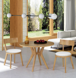 Mid-Century Modern 39.4" Round Dining Table Set with 2 Chairs, Intersecting Wooden Legs, Rubberwood & Plywood Construction, Oak Veneer Finish