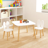 Kids Table and 2 Chairs Set, 3 Pieces Rabbit Themed Toddler Table and Chair Set, Children Wooden Activity Play Table Set Solid Wood Legs