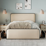 Modern Metal Bed Frame with Curved Upholstered Headboard and Footboard Bed with 4 Storage Drawers, Heavy Duty Metal Slats