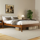 Queen Size Solid Dry Bamboo Wood Platform Bed Frame, with Wood Slat Metal Support, Modern & Minimalist Style, No Box Spring Needed, Easy Assembly, Brown